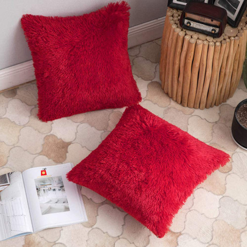Wondershala Microfibre Cushion Pack of Solid Red cushions fur - Main Image