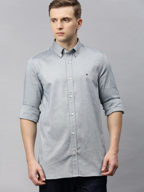 TOMMY HILFIGER Men Self Design Casual Blue Shirt Buy TOMMY