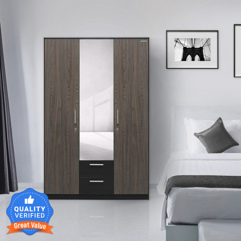 kooo　黒　36 Zuari Niko Engineered Wood 3 Door Wardrobe Price in India - Buy
