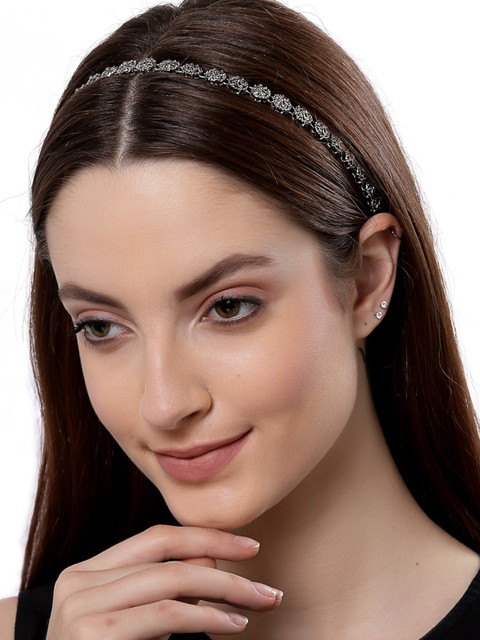 Karatcart Oxidised Silver Plated Antique Texture Hair Band