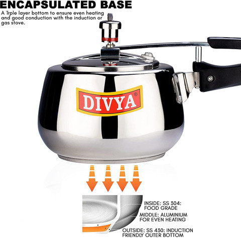 DIVYA Stainless Steel L Inner Lid Induction Bottom Pressure