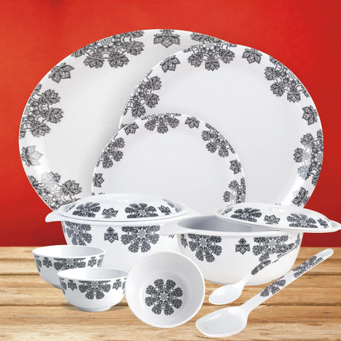 Serve N Style Melamin Dinner Set, 40 Pieces, Service for White and Black  Dinner Set