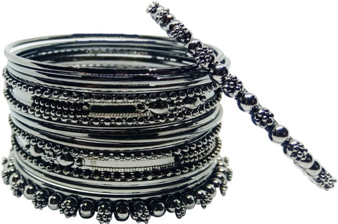 Churi Black Bangles Metal Round Wedding Black Metal Bangles Set At ₹  400/set In Firozabad - Main Image