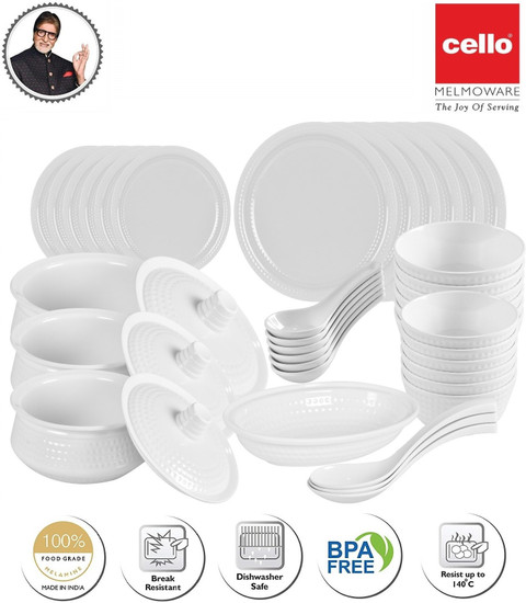 cello Pack of 40 Melamin Magneta White 40 Pcs Dinner Set Price in