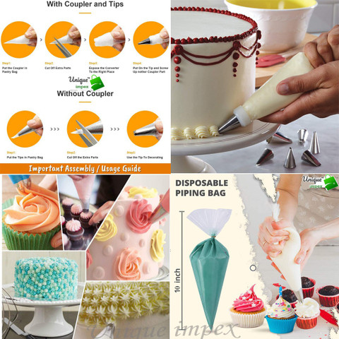 Unique Impex Free 10 Pcs Disposable Frosting Icing Piping Bag Cake  Turntable Cake Smoother Pcs Multi-Color Measuring Spoon Silicone  Spatula