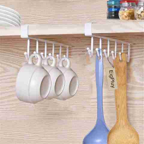 KolorFish Mug Hooks Under Cabinet Coffee Cups Storage Multifunction Nail  Free Holder Shelf Chest Tie Scarf Hanger Rack (Pack of 2) White Cup Kitchen 