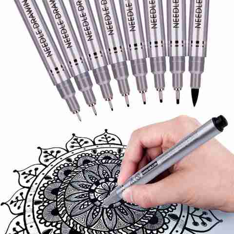 Levin 8Pc Multipurpose Waterproof Black Micron Needle Tip Fine Line Border  Drawing Point Pen for Signature Design Sketch Mandela Art Cartoons Doodles
