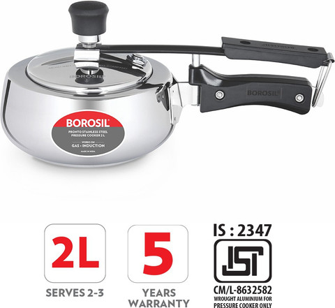 BOROSIL Pronto L Inner Lid Induction Bottom Pressure Cooker