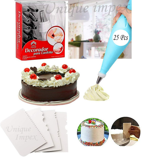 Unique Impex 25 Pcs Disposable Piping Bag 12 Piece Steel Nozzles - Main Image