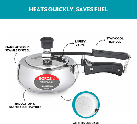 BOROSIL Pronto L Inner Lid Induction Bottom Pressure Cooker