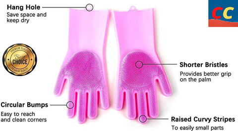CrowdClicks Magic Silicone Dish Washing Gloves, Silicon Cleaning