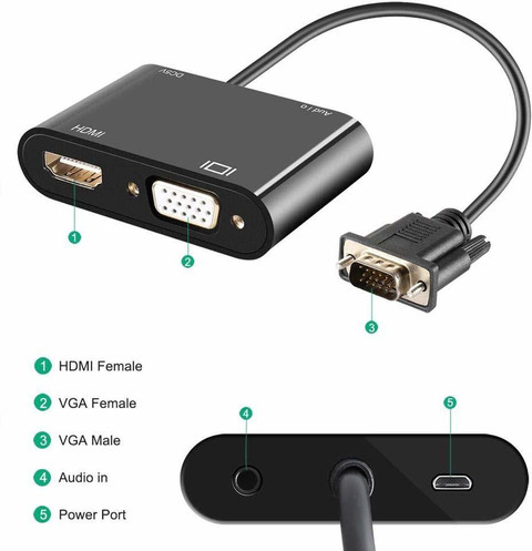 Etzin VGA to HDMI VGA Adapter, 1080P VGA Splitter (1 in Out) for Computer, Desktop, Laptop, PC, Monitor, Projector (VGA-to-VGA HDMI) Gaming