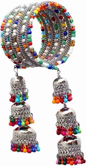 SHREYA fashion Traditional Oxidized Silver Jhumki Latkan Tassels Charms  Adjustable Latest Trend Bangle Kadaa Bracelet for Girls and  Women(Multicolor)