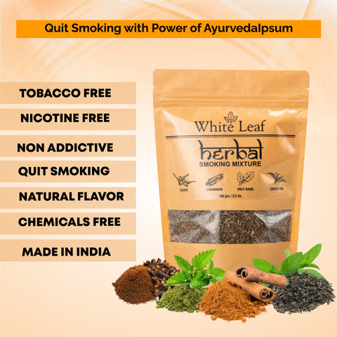 White Leaf Tobacco & Nicotine Free Smoking Mixture With 100% Natural Herbal Smoking Blend 1 Pack 100gm Smoking Cessations Price in India