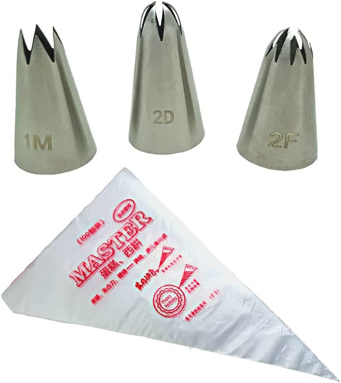 Bakedude 2D 1M 2F DIY Cream Rose Flower Piping Nozzles Stainless Steel with  25 Disposable Piping Bags Cupcake Pastry Tips Nozzle Bakery Cake