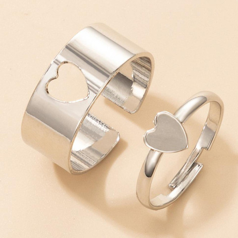 vien Silver Color Heart Shape Rings For Women Men Lover Couple