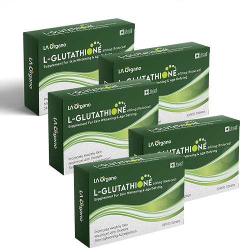 LA Organo L-Glutathione 600mg Reduced with Vitamin C Supplement for Skin  Whitening Pack of 5 Price in India
