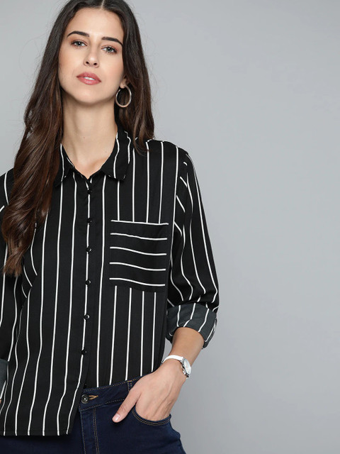 HARVARD Women Striped Casual Black Shirt Buy HARVARD Women