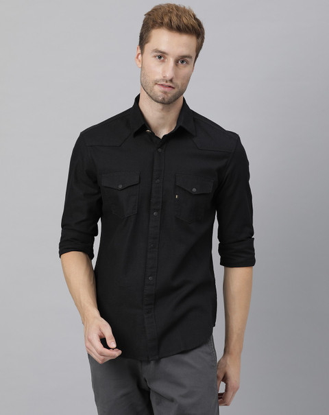 RARE RABBIT Men Solid Casual Black Shirt