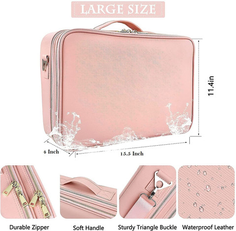 LACOPINE Makeup Organizer Bag, Makeup Case Travel Train Case Large Cosmetic  Case Portable with Adjustable Dividers Makeup Brushes Holder Storage Box