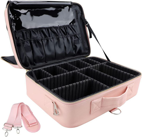 LACOPINE Makeup Organizer Bag, Makeup Case Travel Train Case Large Cosmetic  Case Portable with Adjustable Dividers Makeup Brushes Holder Storage Box