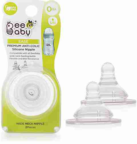 Beebaby Ease Anti-Colic Silicone Nipple with Carry Case for Wide Neck Baby  Feeding (S Size) (Pack of 2) 0M+ Slow Flow Nipple