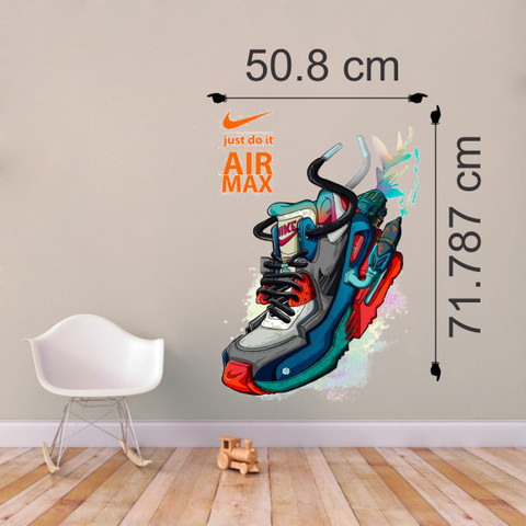 Divine studio 71 cm Beautiful decorative wall nike shoes multicolor  decorative wall sticker for wall decoration for home décor (pvc vinyl  covering