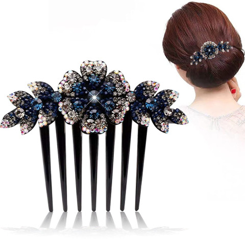PALAY Hair Clips for Women Flower Hair Comb Pins Slide Hair Clips for Girls  Crystal Barrettes Bridal Charm Hair Accessories(dark blue) Hair Pin