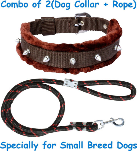 PEDIGONE Dog Belt (Combo of 2) Padded Brown Fur Spike Dog Collar