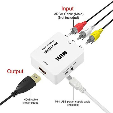 ULTRABYTES TV-out Cable AV to HDMI Video Audio Converter Adapter Compatible  with VHS VCR Camera DVD