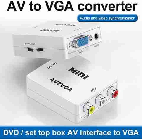 480P TV Set Top Box Converter, Mini de Noising Composite AV to VGA Adapter Plug and