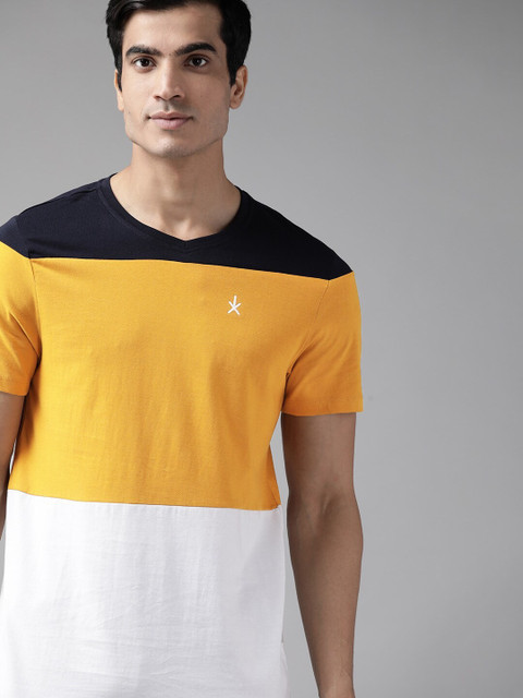 Roadster Colorblock Men Round Neck Yellow T-Shirt Buy Roadster