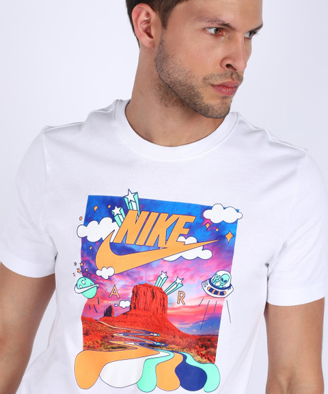 NIKE Graphic Print Men Round Neck White T-Shirt