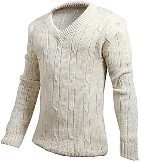 CW Self Design V Neck Casual Men White Sweater Buy CW Self