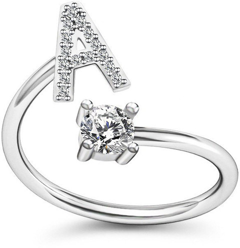 RVM Jewels Initial Crystal Stylish Adjustable Letter A Rings