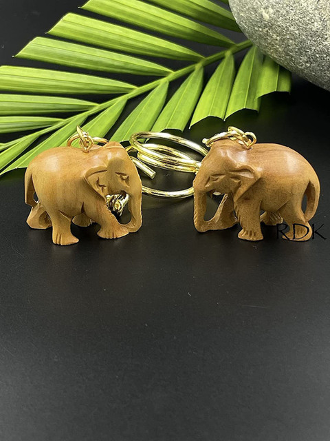 RDK Hancrafted Original Sandalwood Elephant Engraved Keyring Key Ring Chain  Chandan Handmade Keys Hanger Keychain Pack of Key Chain