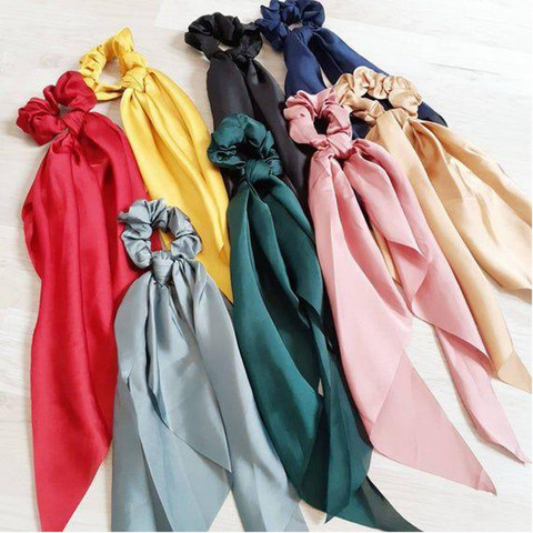 ASG Pcs Long Plain Silk Ribbon Hair Tie, Ponytail Hair Scarf
