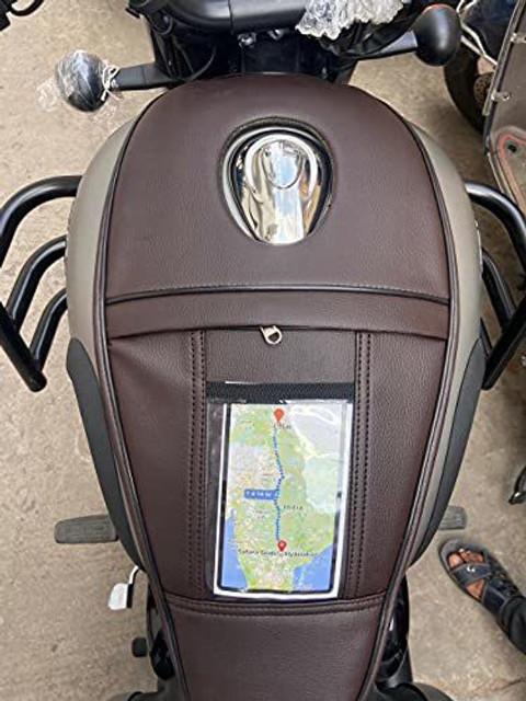 Sahara Seats Single Zip Mobile Tank Cover for All New Classic 350/Be Reborn  Next Gen (Brown) Strap Royal Enfield Classic Bike Tank Cover