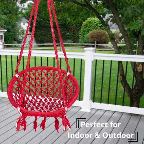 Patiofy Cotton Rope Round Swing Chair for Kids, Wooden Swing for Kids,  Jhula for Outdoor Cotton Small Swing