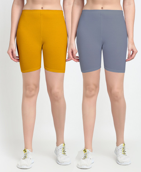 DRAXSTAR Solid Women Yellow, Grey Running Shorts, Basic Shorts