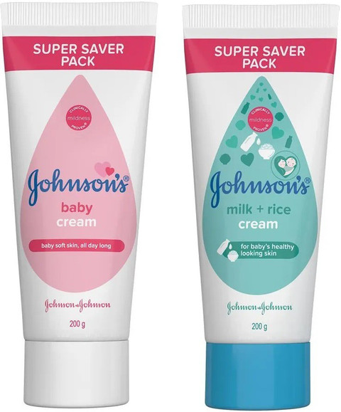 JOHNSON'S Baby Cream 200gm and Baby Milk Rice 200gm with Milk extracts  and Vitamin E to Replenish Moisture, pH Balanced