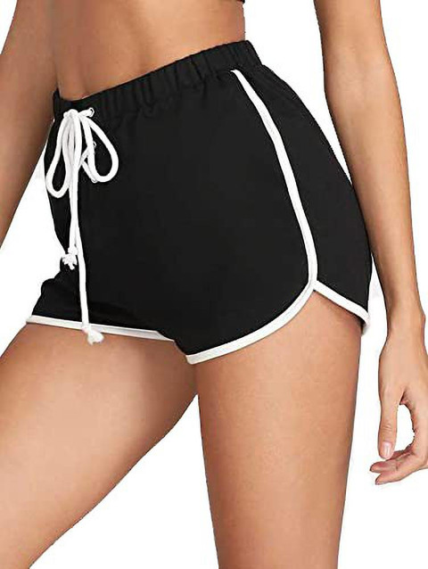 FeelBlue Solid Women Black Sports Shorts Buy FeelBlue Solid