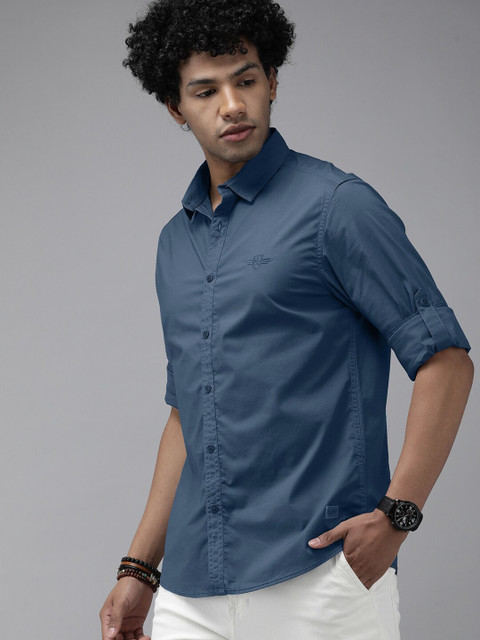 Roadster Men Solid Casual Blue Shirt Buy Roadster Men Solid