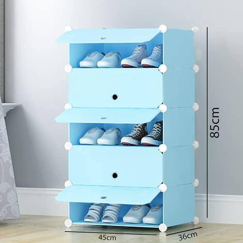 Kybero Shoe Rack with Cover for Home/Office Wardrobe Cube (5 Cube Blue)  Plastic, Plastic Shoe Stand