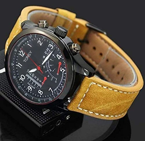 TONSY Temperature Show Analogue Brown Strap Watch for Men's Men's
