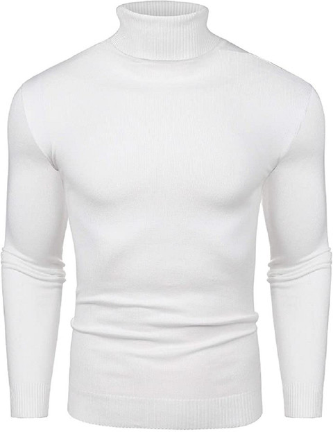 Denimholic Solid Turtle Neck Casual Men White Sweater