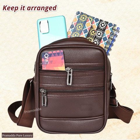 Pramadda Pure Luxury Brown Messenger Bag TopGrain Leather Sling Bag for Men  Women Shoulder Side Bag men travel messenger mens bag crossbody bag 