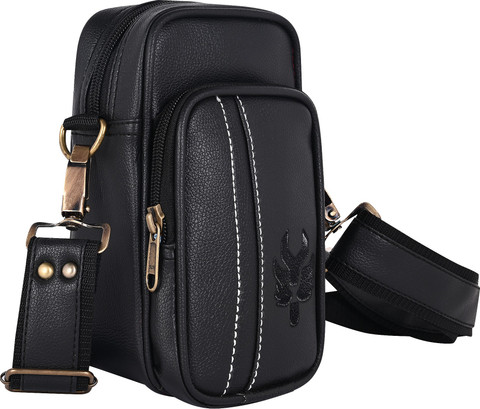 Lappee Black Sling Bag Classic Mobile Vegan Leather Sling Bag for Men side  Crossbody for Men Travel