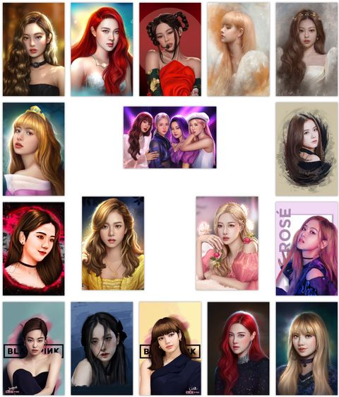 Pack of 17 Blackpink Fan-art Photo cards collection, HD+ Quality