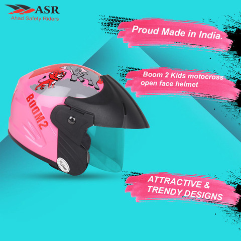 ASR Ahad Safety Riders BOOM JUNIOR KIDS HELMET TO YEARS BOYS AND  GIRLS HELMET (PINK) Motorbike Helmet